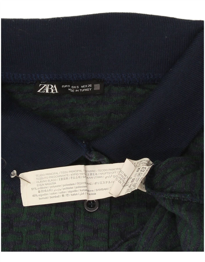 Zara Damen Poloshirt UK 10 Small Marineblaues geometrisches Polyester