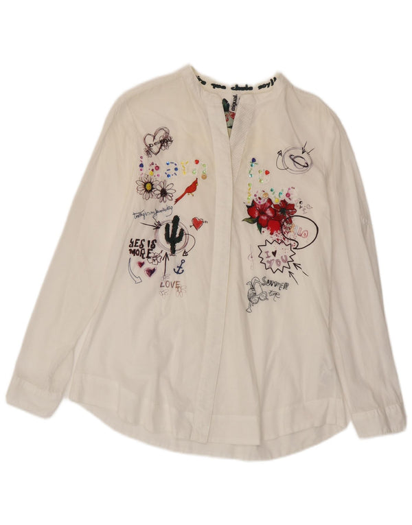 Desigual Damen Grafik-Langarmblusenoberteil UK 14 Large White Floral