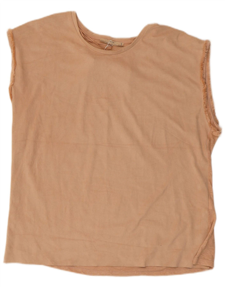 Zara Damen Weste Top UK 16 Large Beige Polyester