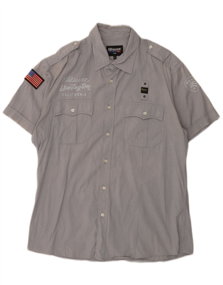 Blauer Herren Graphic Kurzarmhemd 2XL Grau Baumwolle