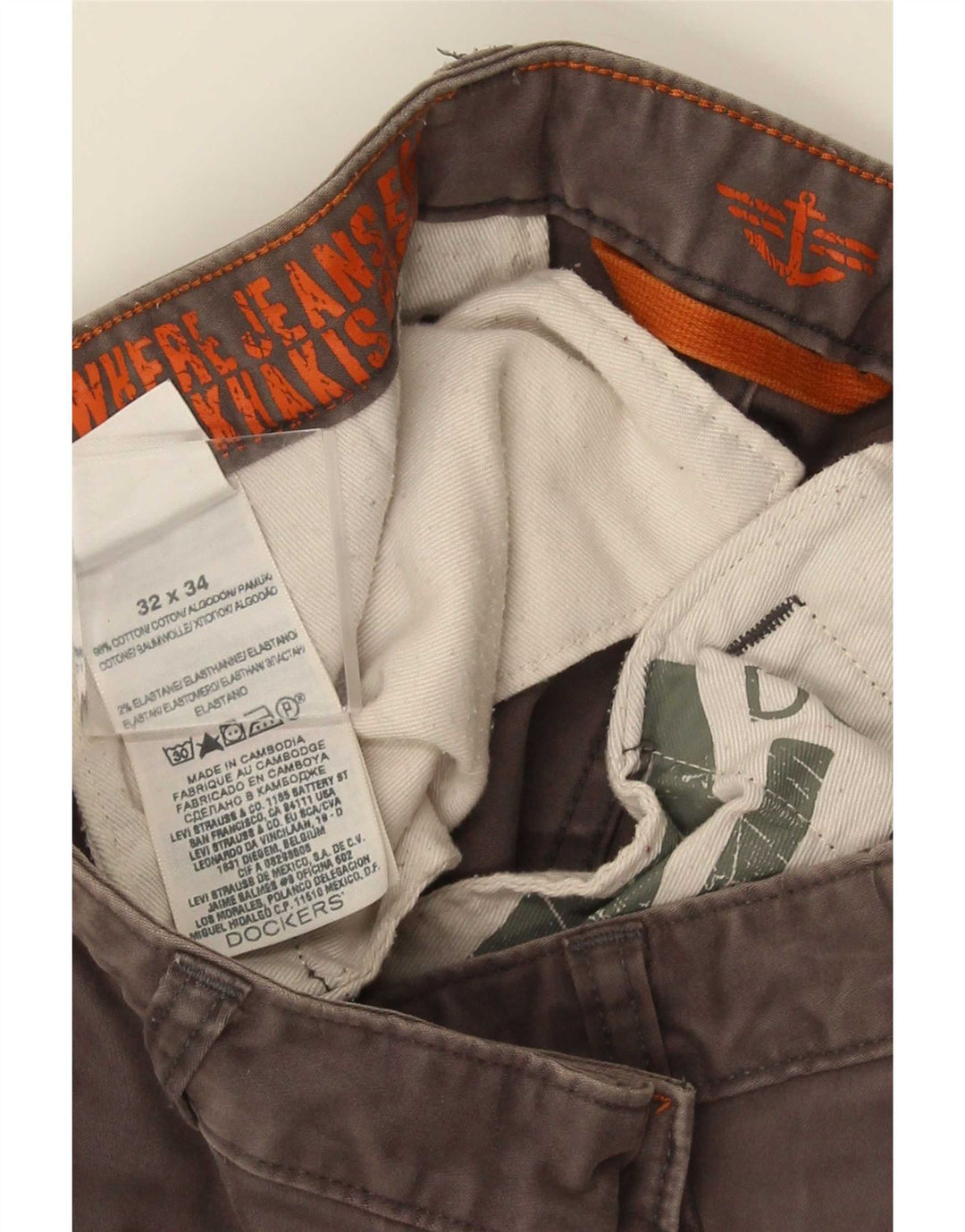 Dockers Herren Khakis Slim Chinohose W32 L34 Graue Baumwolle