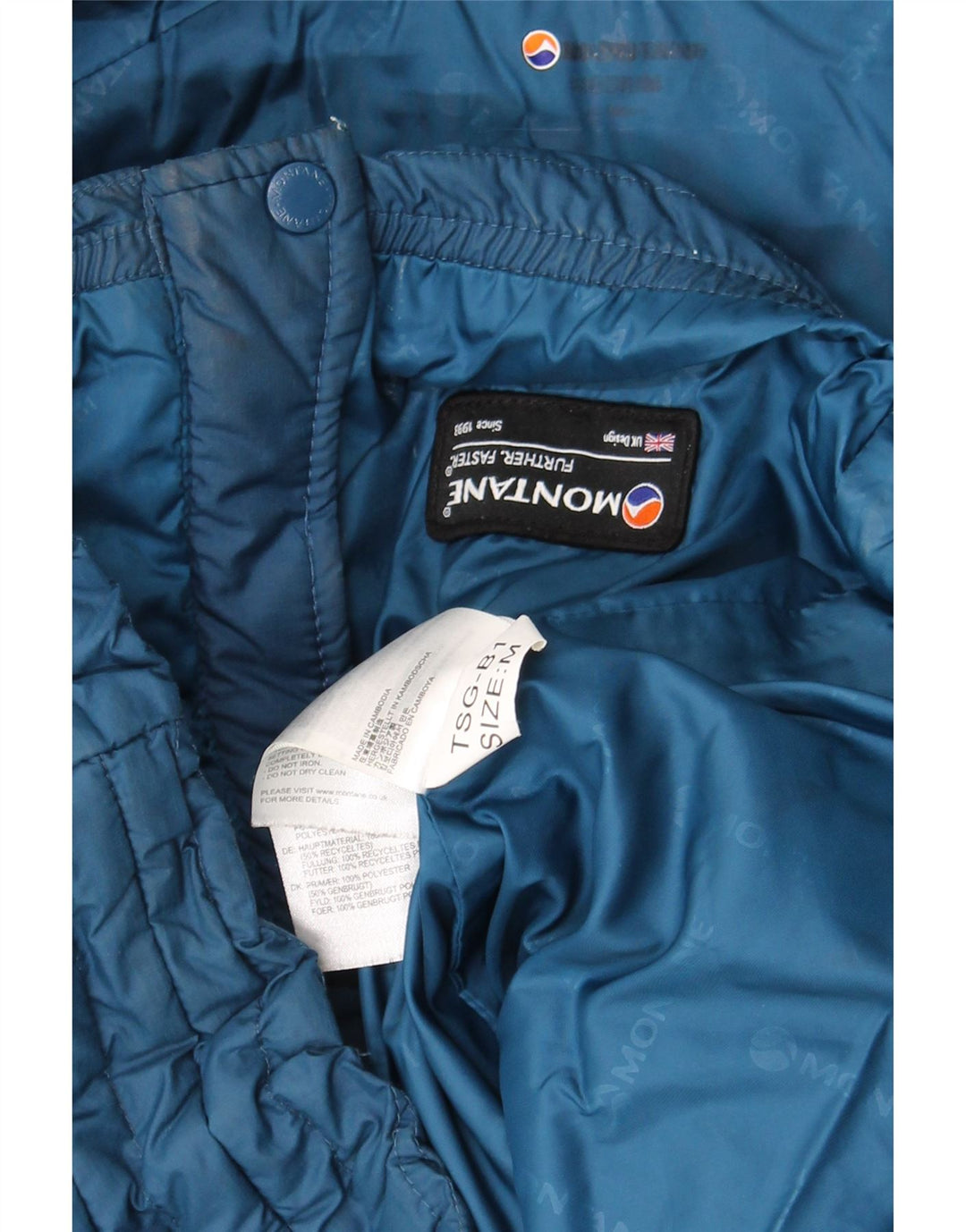 Montane wattierte Herrenjacke mit Kapuze, UK 38, Mittelblau, Polyester
