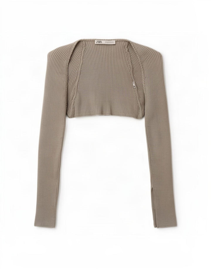 Zara Damen Crop Open Bolero Top UK 12 Mittelgrau