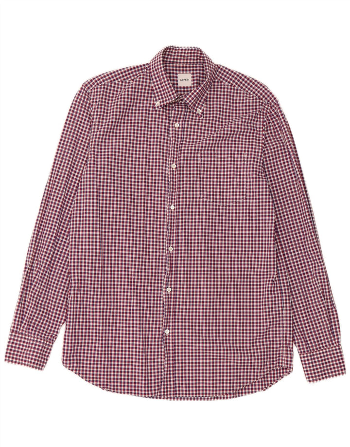 Aspesi Herrenhemd Größe 41 16 Große rote Gingham-Baumwolle