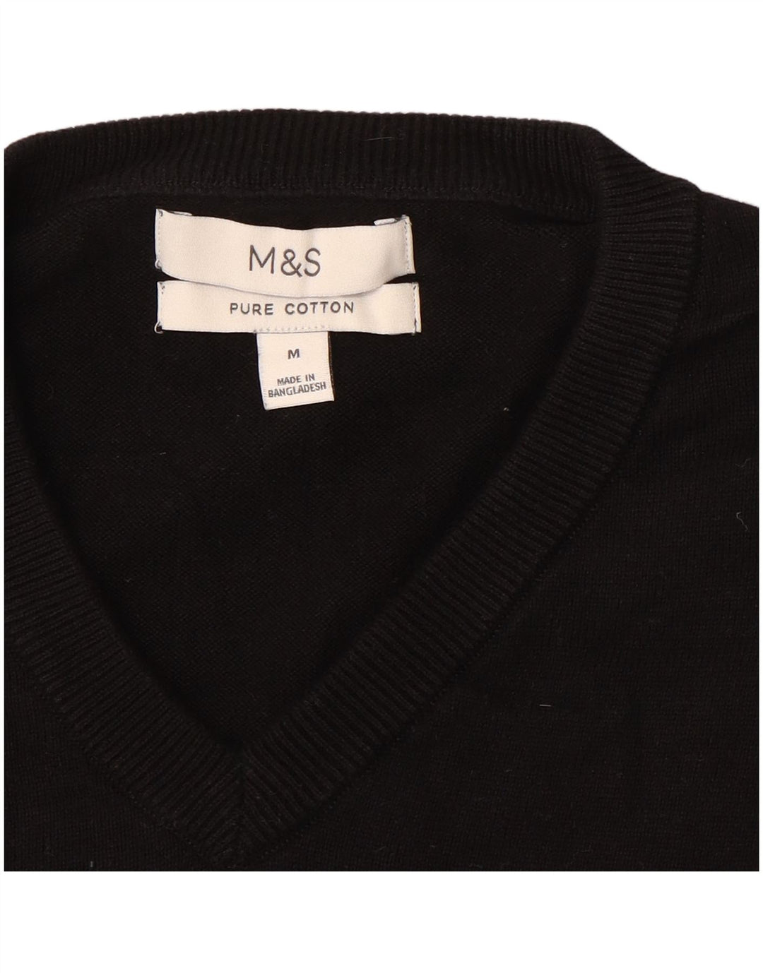 Marks & Spencer Herren-Pullover mit V-Ausschnitt aus mittelschwarzer Baumwolle