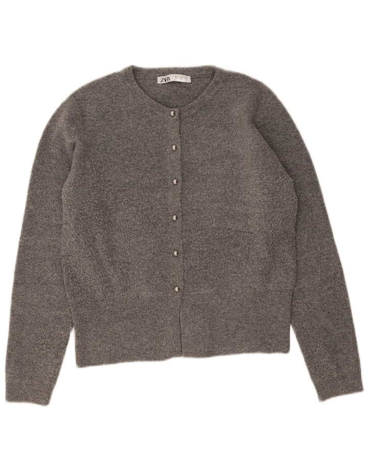 Zara Damen-Cardigan-Pullover UK 14 Large Grau Polyester