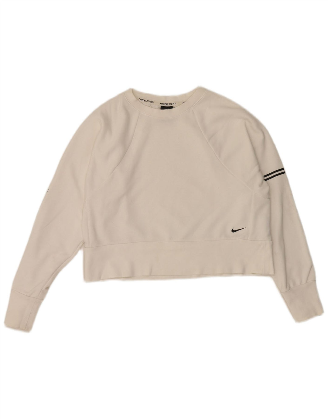 Nike Damen Dri Fit Graphic Sweatshirt Pullover UK 10 Small Weiß gestreift
