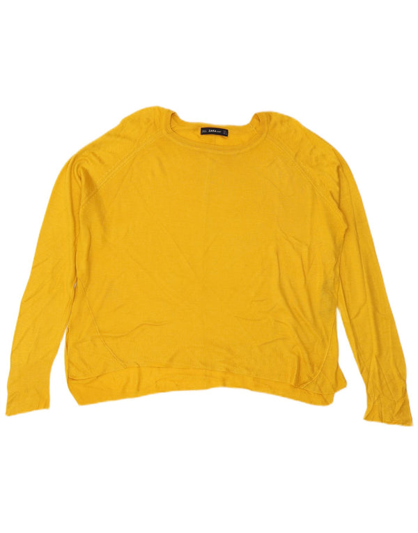 Zara Damen-Pullover mit U-Boot-Ausschnitt, UK 16, Größe L, gelbe Viskose