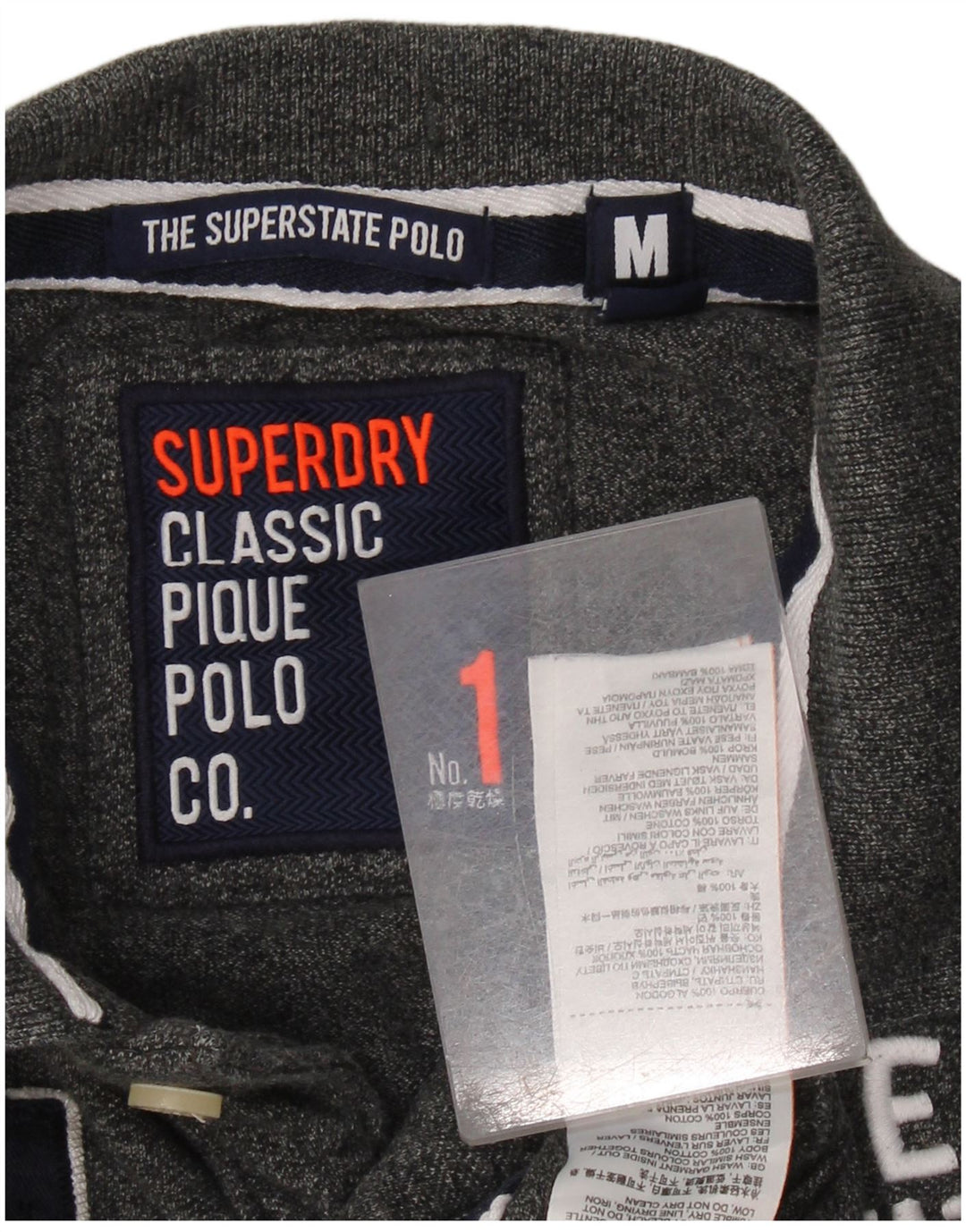 Superdry Herren Classic Graphic Langarm-Poloshirt aus mittelgrauer Baumwolle