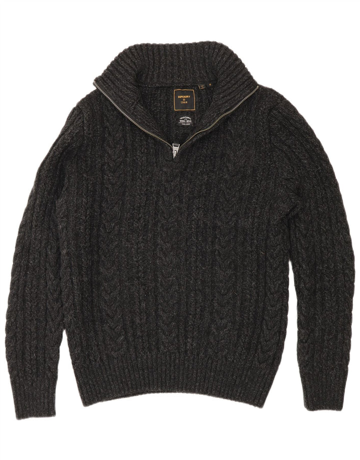 Superdry Herren-Pullover mit Reißverschluss am Hals, mittelgraues Acryl