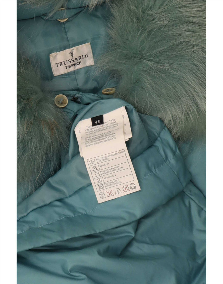 Trussardi Damen Wattierter Mantel IT 48 XL Türkis Polyester