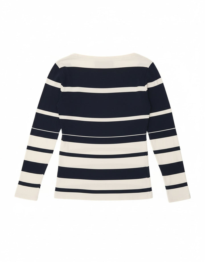 TOMMY HILFIGER Womens Top Long Sleeve UK 12 Medium Navy Blue Striped
