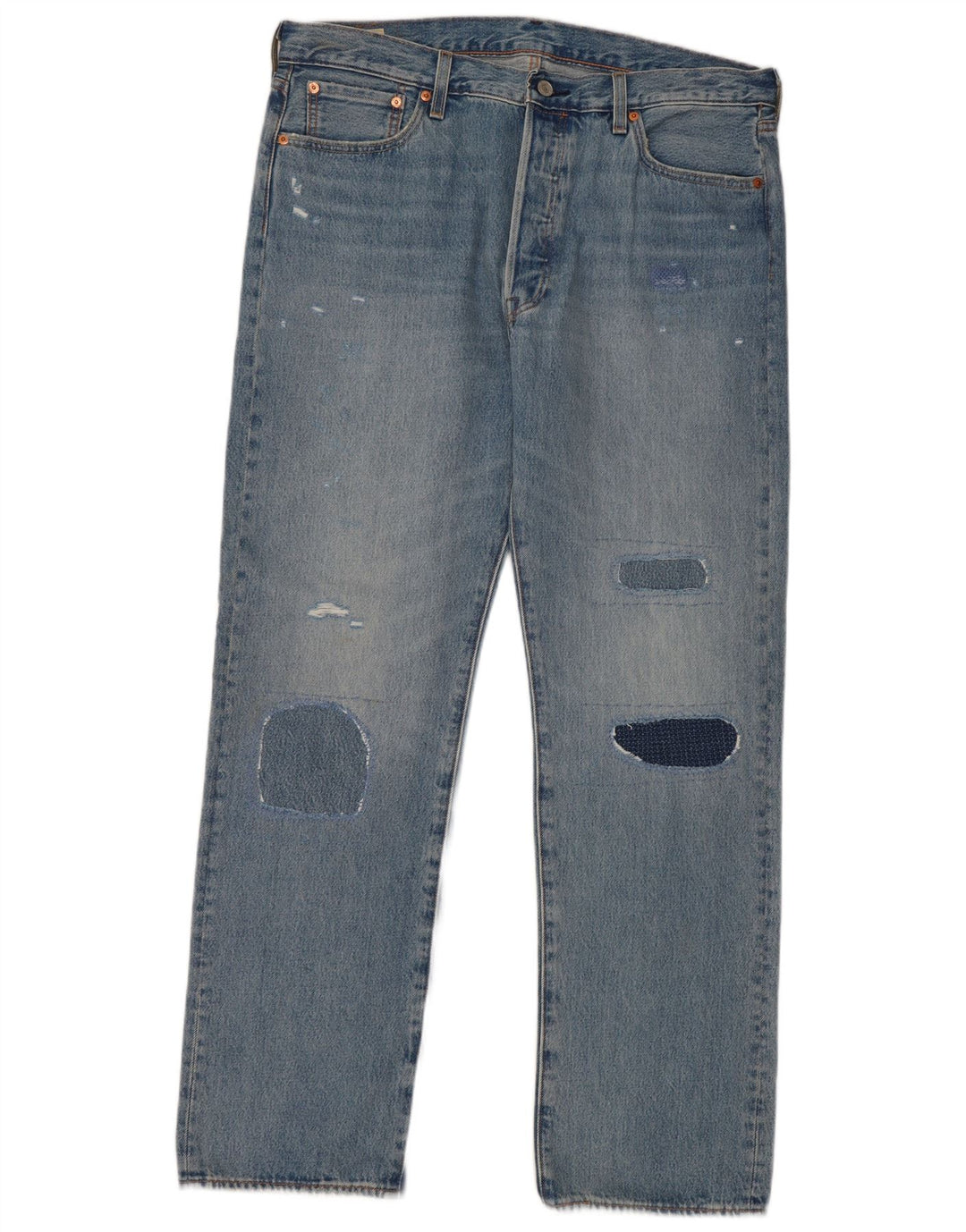 Levi's Herren 501 Straight Jeans W36 L32 Blaue Patchwork-Baumwolle