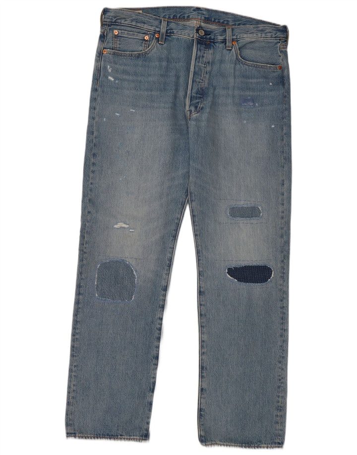 Levi's Herren 501 Straight Jeans W36 L32 Blaue Patchwork-Baumwolle