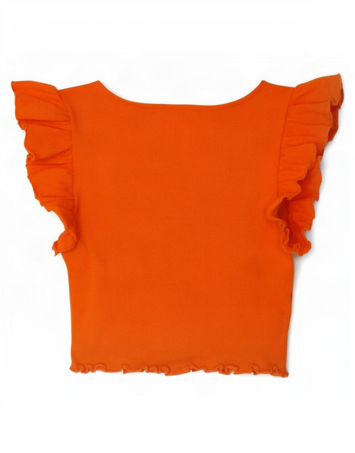 Zara Damen Crop Top UK 10 Small Orange Baumwolle