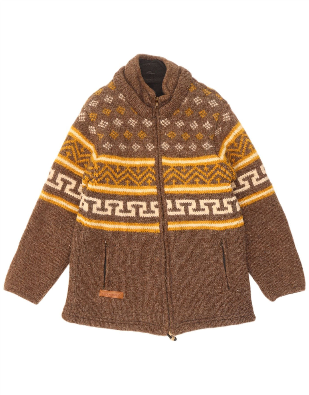 Sternstunde Damen Strick-Windjacke UK 14 Mittelbraun Geometrisch