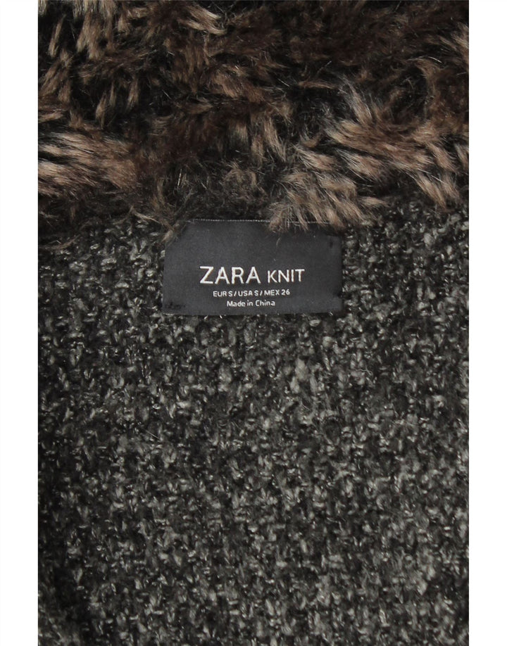 Zara Damen Übergroßer Strickmantel UK 10 Small Schwarz geflecktes Acryl