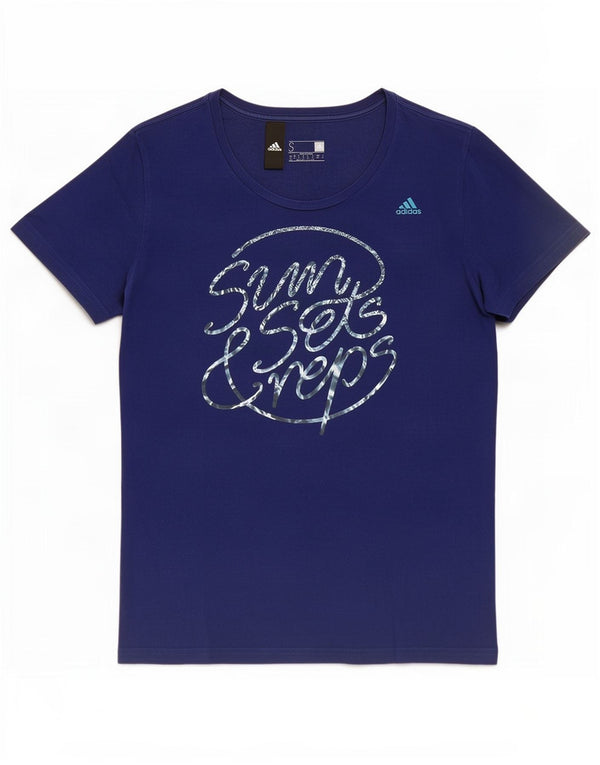 Adidas Damen Grafik T-Shirt Top UK 8/10 Small Blau Baumwolle
