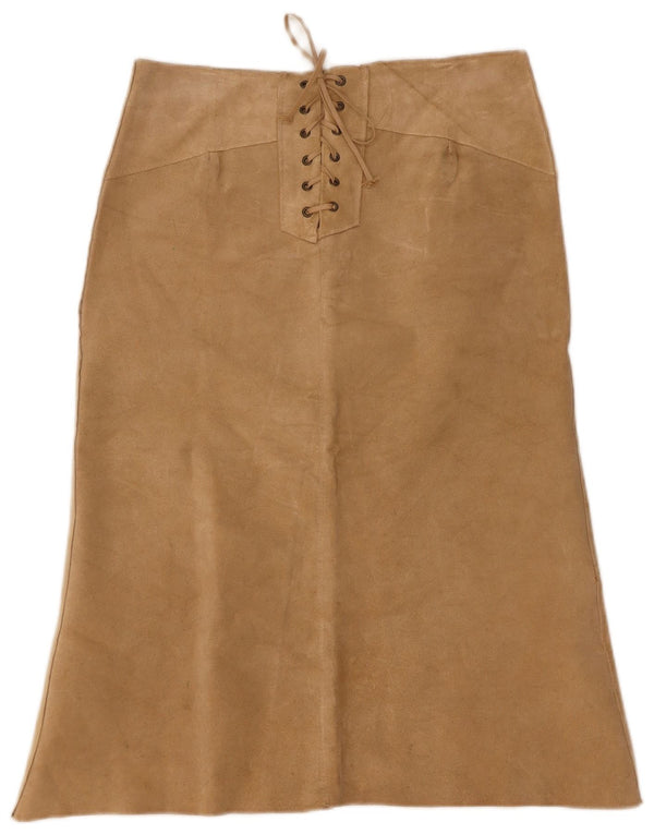 Vintage Damen Wildlederrock mit niedriger Taille, Größe S, W30, beiges Leder