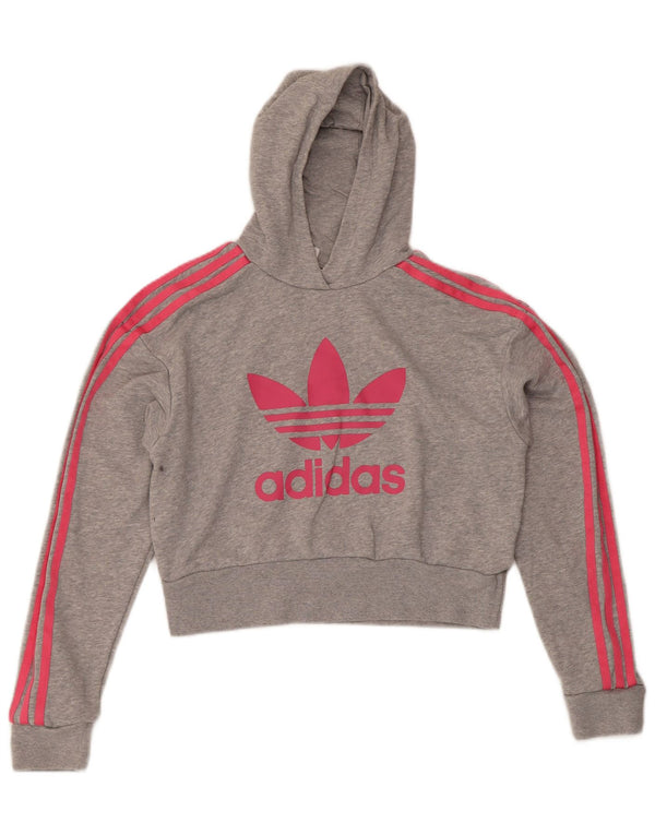 Adidas Mädchen Graphic Crop Hoodie Pullover 13–14 Jahre Grau Baumwolle Sport