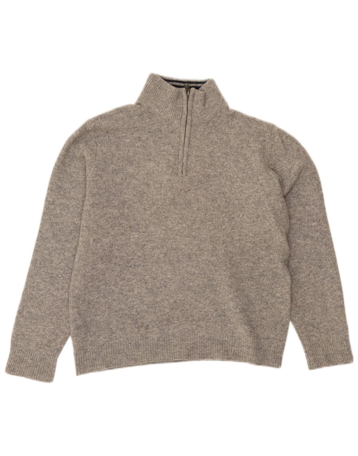 Boden Damen-Pullover mit Reißverschluss am Hals, UK 14, mittelgrau gefleckte Wolle