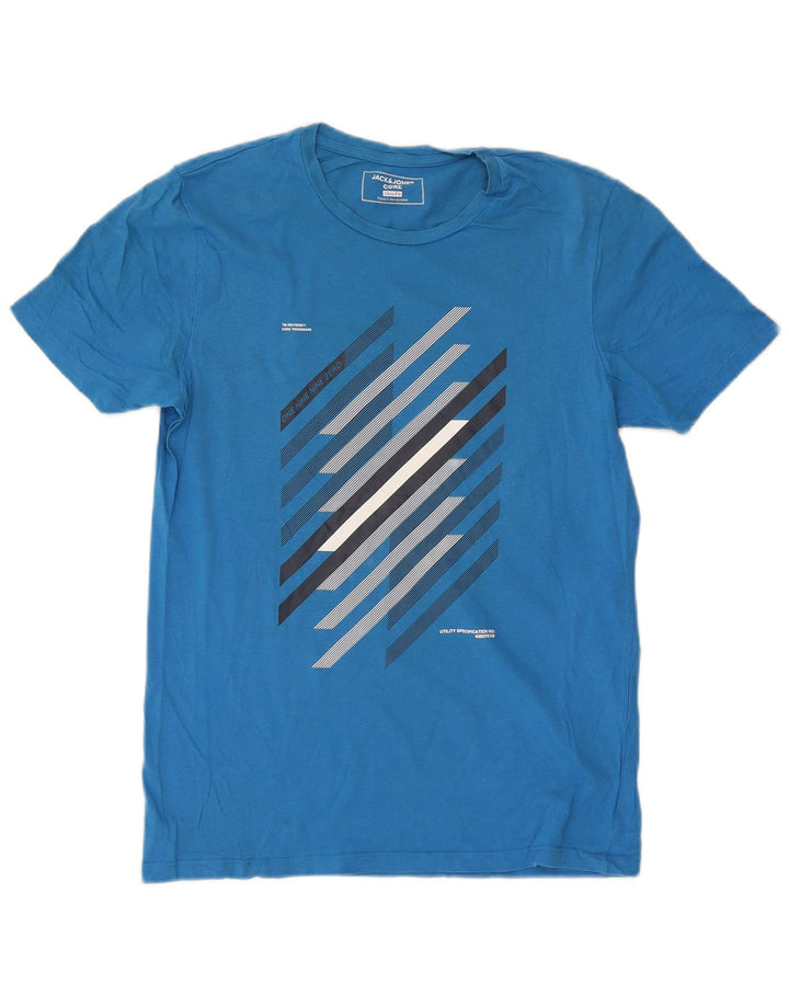 Jack & Jones Herren-T-Shirt mit schmaler Passform, Grafik, Größe L, aus blauer Baumwolle