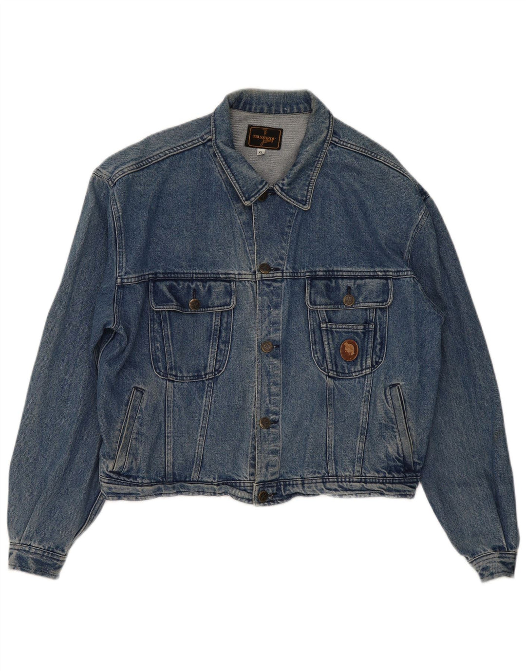Trussardi Damen Übergroße Jeansjacke UK 18 XL Blaue Baumwolle