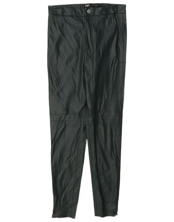 Zara Damen Skinny-Hose aus Kunstleder, Größe S, W26, L27, Grün, Polyester