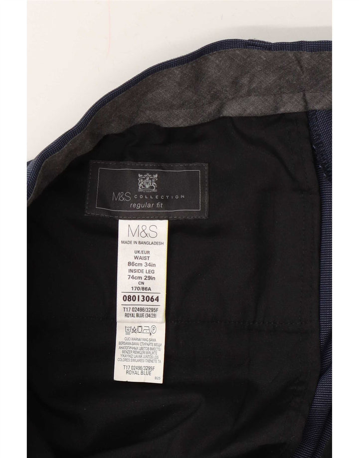 Marks & Spencer Herren-Anzughose in normaler Passform, W34, L29, Marineblau gepunktet