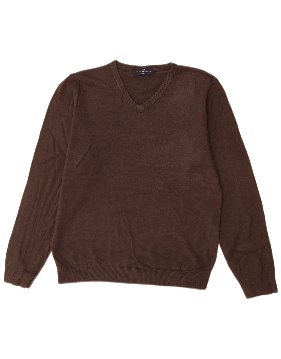 Marks & Spencer Herren Blauer Harbour-Pullover mit V-Ausschnitt Mittelgraues Acryl