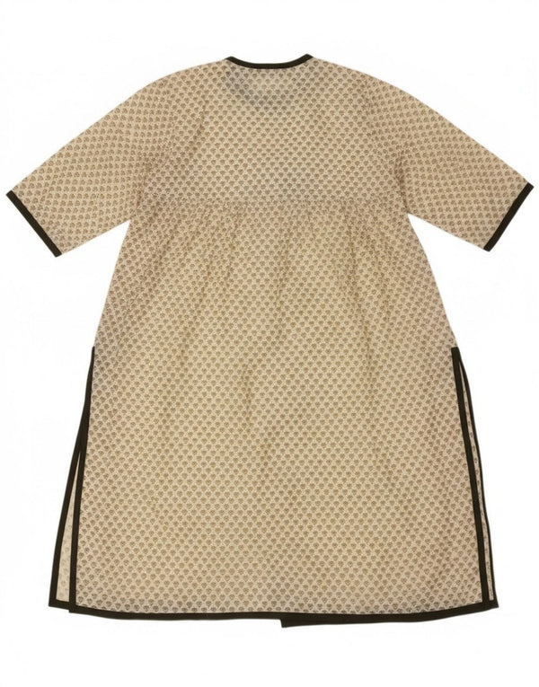 Vintage Damen Langarm-Maxikleid UK 14 Große beige geblümte Seide