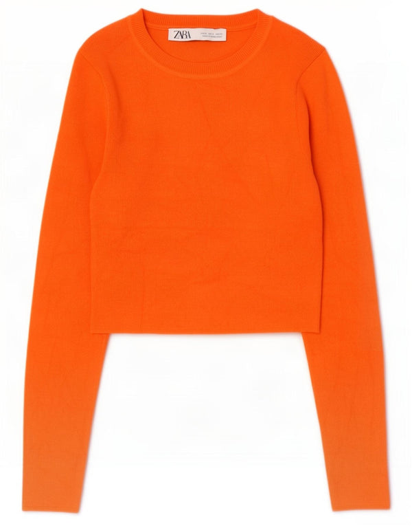 Zara Damen Crop-Pullover mit U-Boot-Ausschnitt, Gr. 8, Orange, Viskose