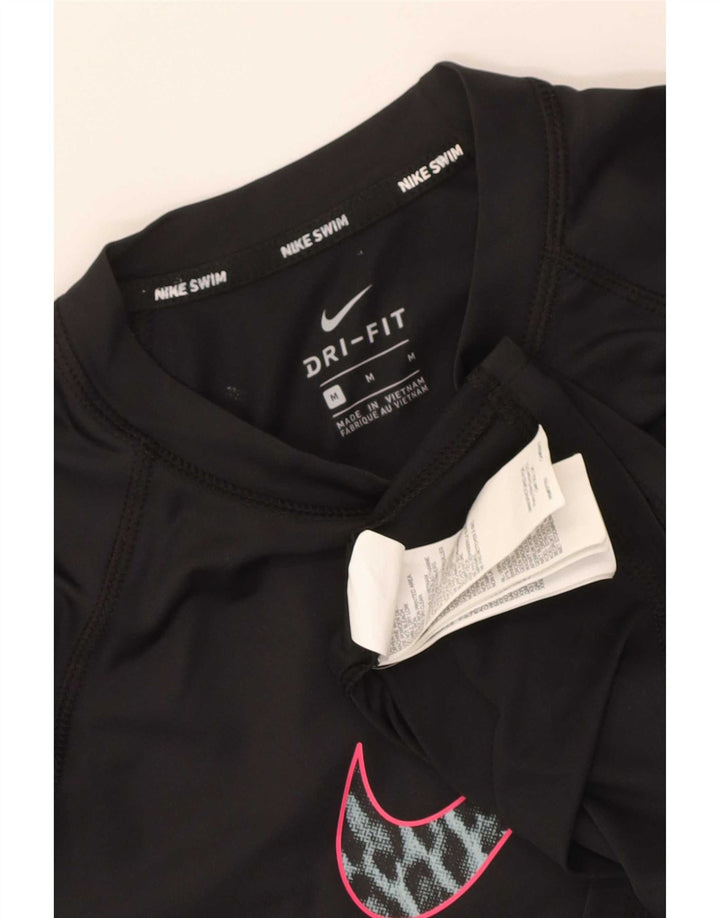 Nike Damen Dri Fit Graphic T-Shirt Top UK 12 Medium Schwarz Polyester