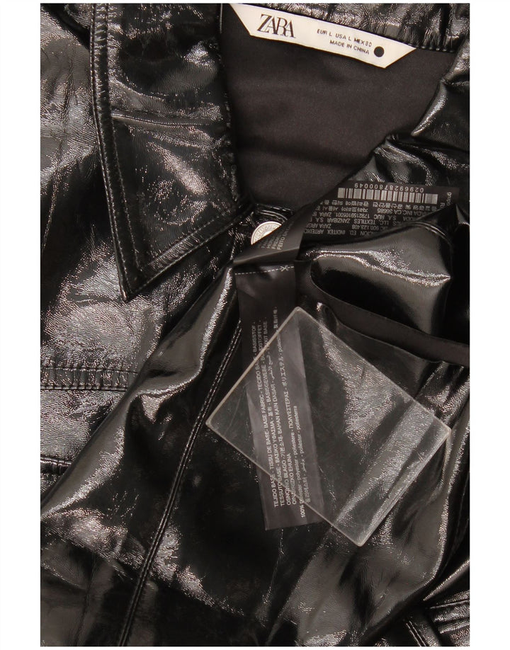 Zara Damen Mantel UK 16 Large Schwarz Polyester