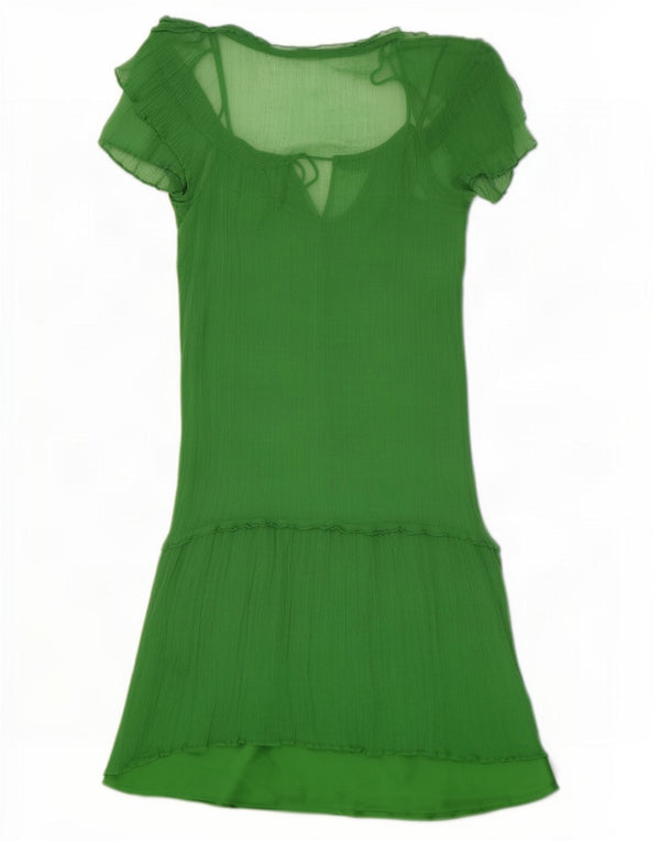 Zara Womens A-Line Dress UK 8 Small Green Silk