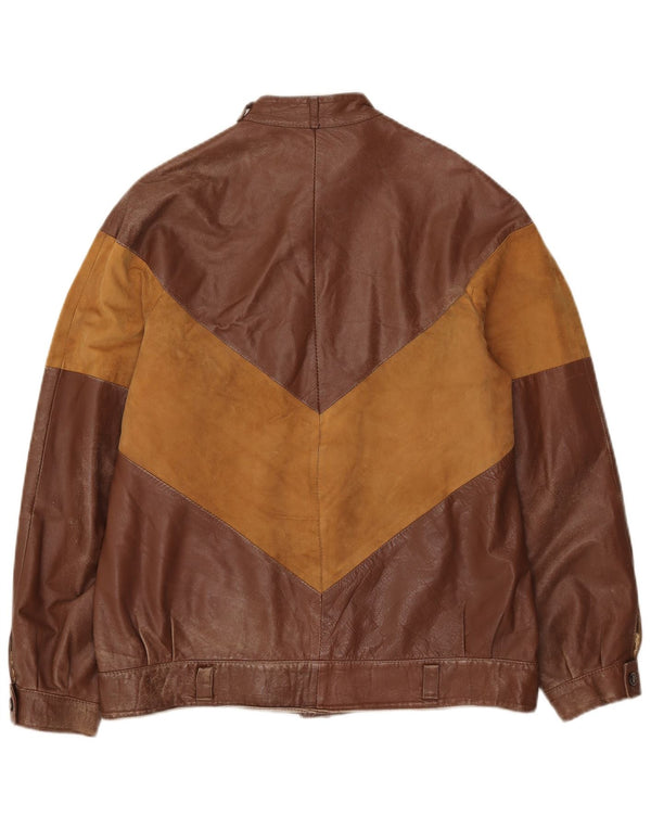 Vintage Herren Lederjacke IT 52 XL Braun Colourblock