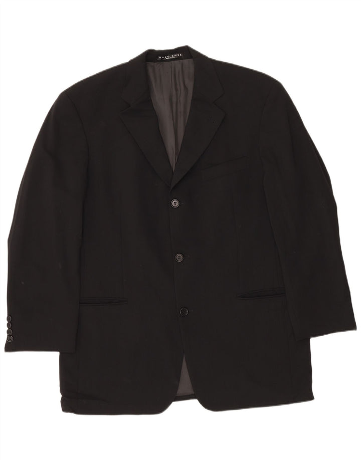 HUGO BOSS Herren 3-Knopf-Blazerjacke UK 40 Große schwarze Schurwolle