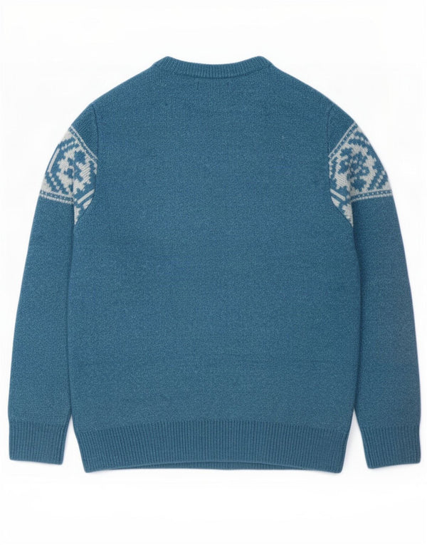 Marks & Spencer Mens Boat Neck Jumper Sweater Medium Blue Fair Isle Acrylic