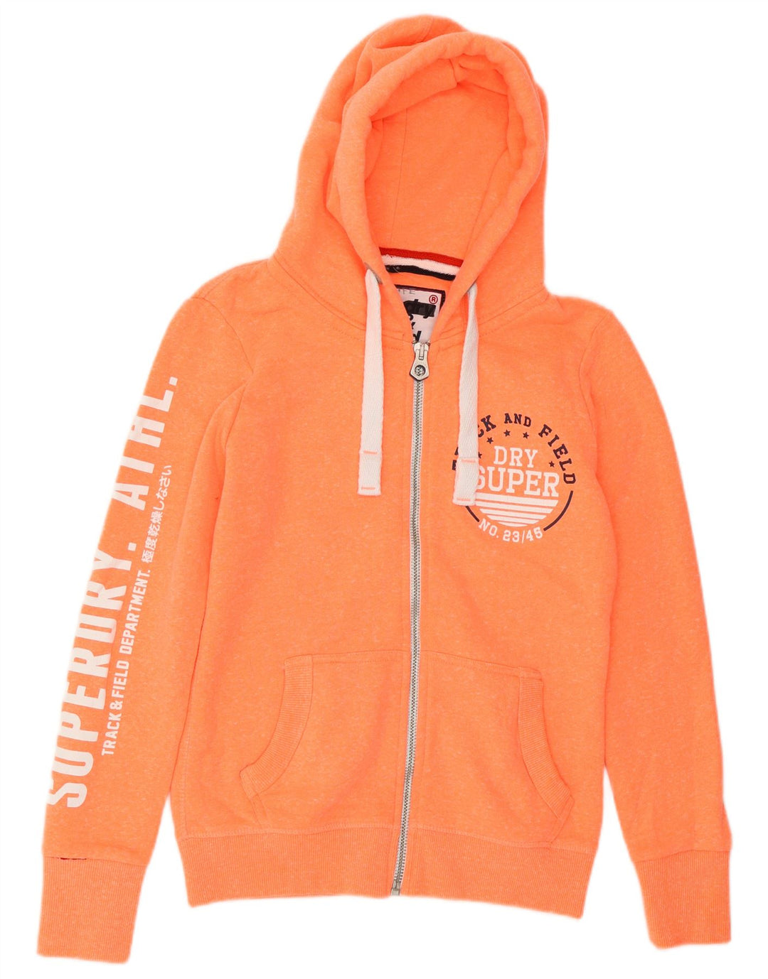 SUPERDRY Damen-Kapuzenpullover mit grafischem Reißverschluss, Gr. 10, Größe S, Orange meliert