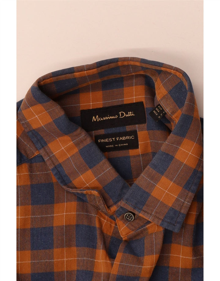 Massimo Dutti Herren-Flanellhemd, groß, orange kariert