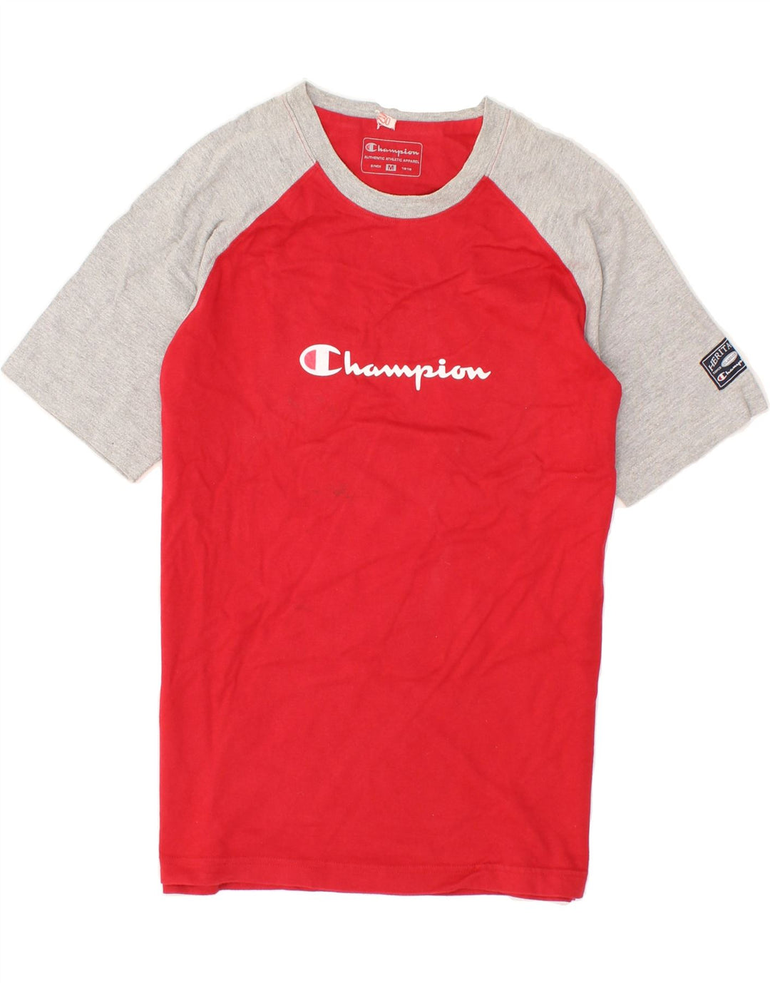 CHAMPION Mens Graphic T-Shirt Top Medium Red Colourblock Cotton Vintage Champion and Second-Hand Champion from Messina Hembry 