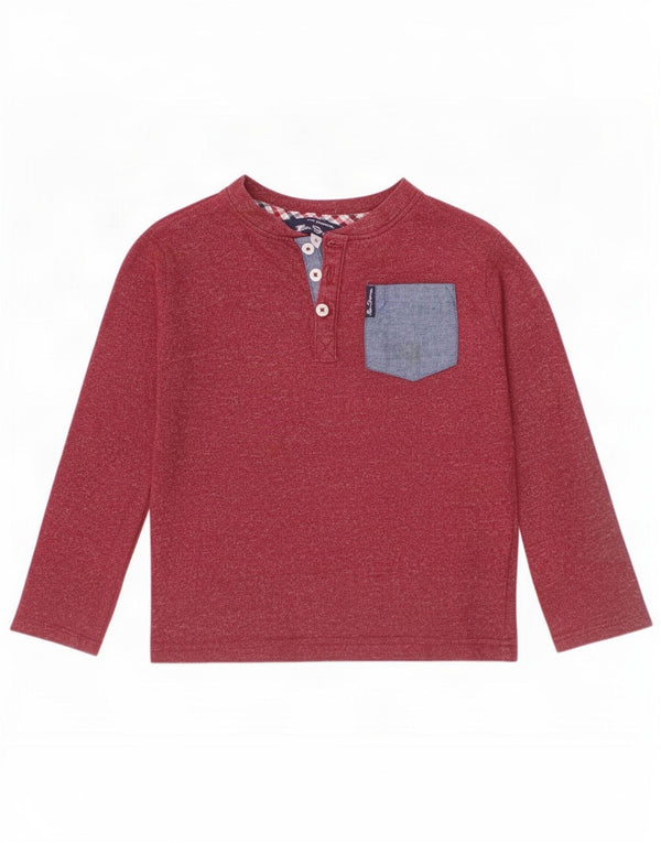 Ben Sherman Jungen-Oberteil, langärmlig, 3–4 Jahre, burgunderrot meliert, Baumwolle