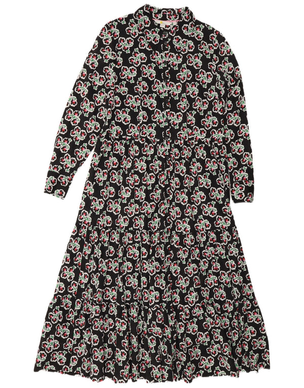 Boden Damen-Kleid mit langen Ärmeln, normal, gestuft, Gr. 44, Größe L, Schwarz, Blumenmuster
