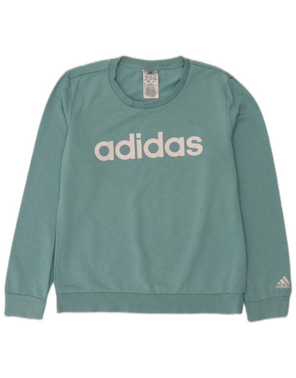 Adidas Damen Graphic Sweatshirt Pullover UK 12/14 Mittelblaue Baumwolle