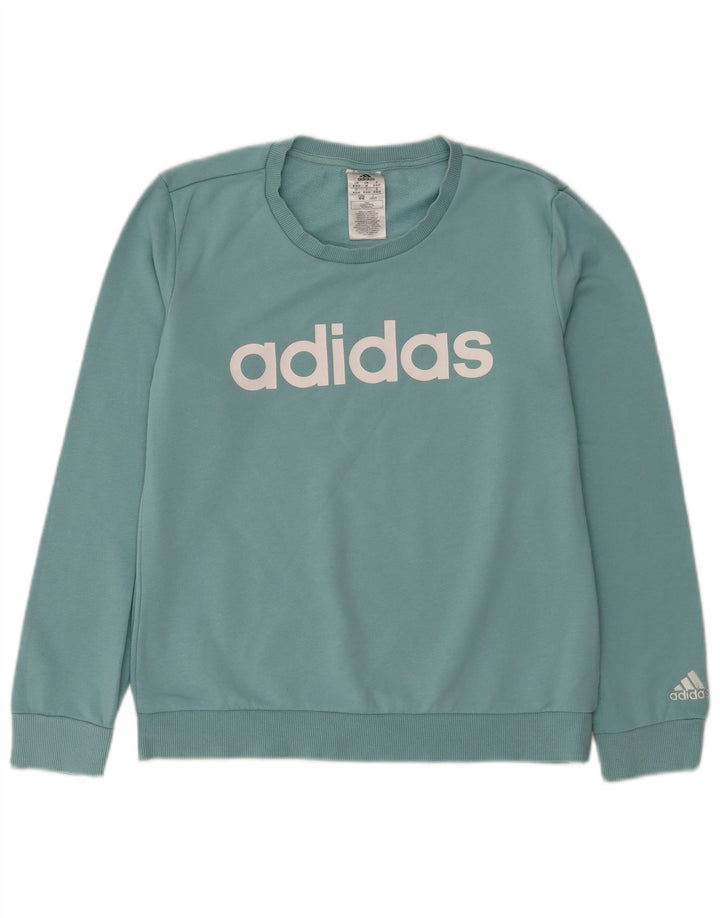 Adidas Damen Graphic Sweatshirt Pullover UK 12/14 Mittelblaue Baumwolle