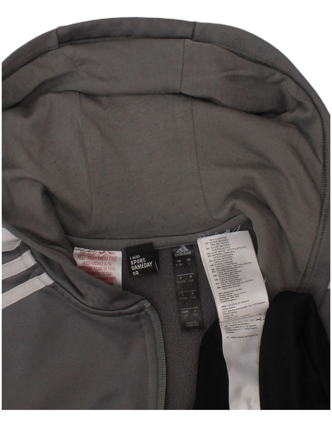 Adidas Kapuzenpullover für Jungen, 9–10 Jahre, graues Colourblock-Polyester