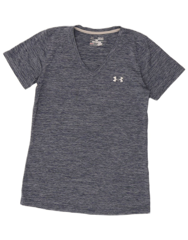 Under Armour Damen Heat Gear T-Shirt Top UK 12 Medium Navy Blue Flecked