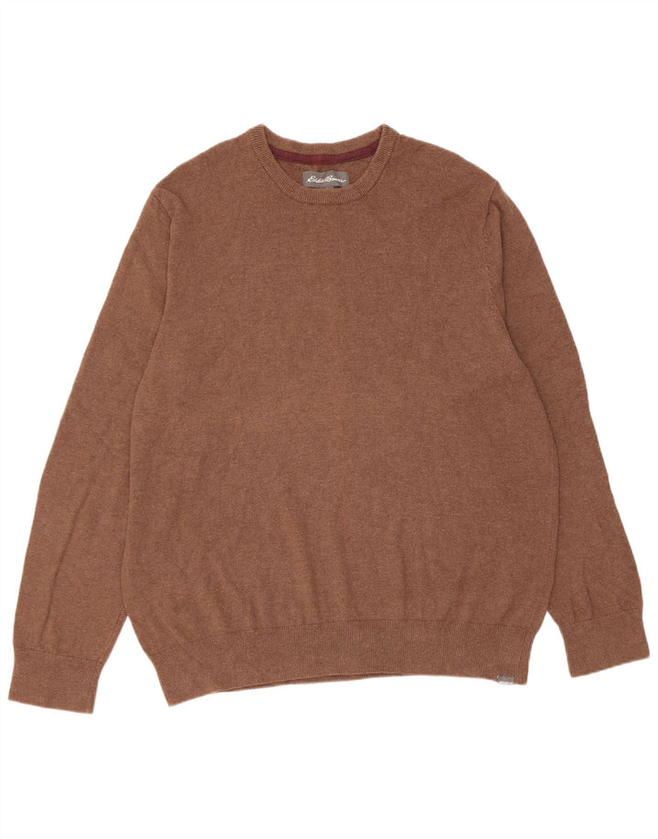Eddie Bauer Herren-Pullover mit Rundhalsausschnitt, groß, braune Baumwolle