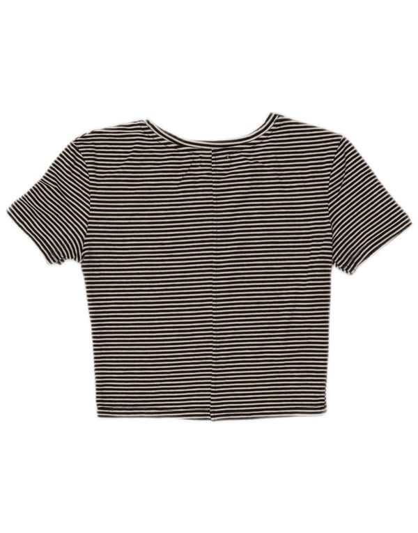 Zara Damen Crop T-Shirt Top UK 8 Small Schwarz gestreift