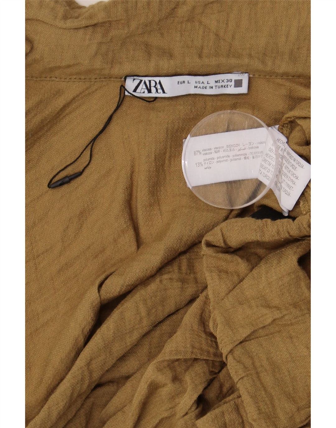 Zara Damen Crop Bluse Top UK 16 Large Khaki Viskose